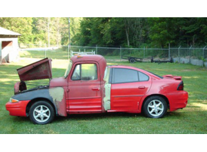 Photograph of a car assembled from the front of one car and the rear of another